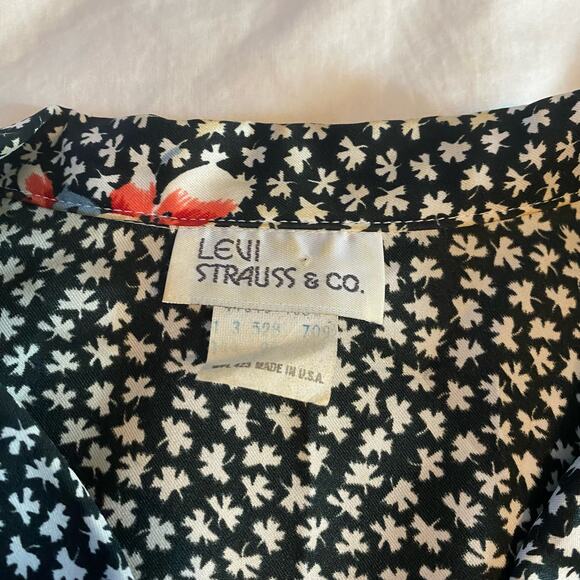 Levi Strauss Vintage Button Up Large Black White Floral Made in USA Cottagecore - Picture 3 of 13
